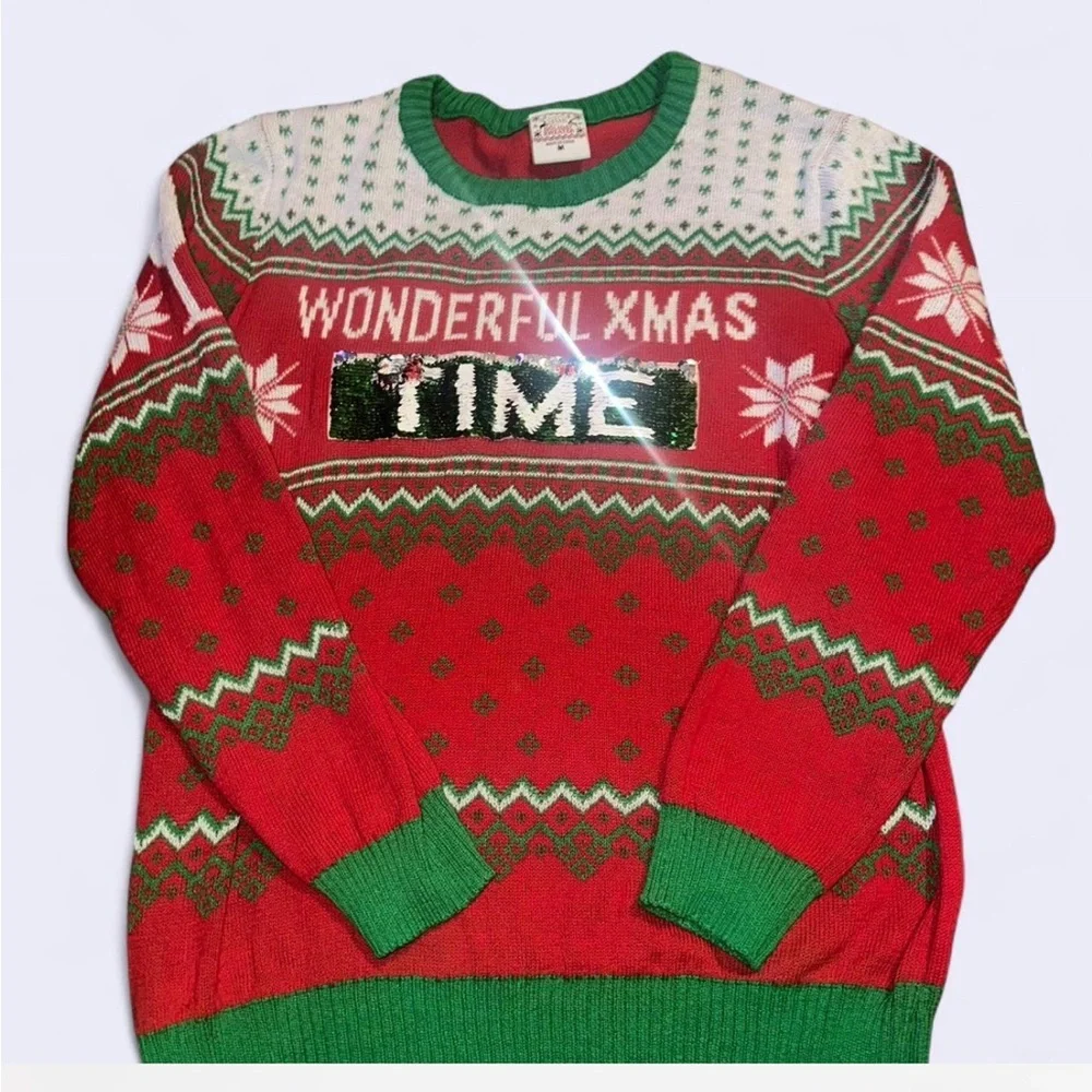 Festive Red and Green Crewneck Ugly Christmas Sweater